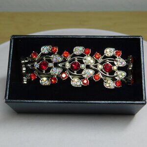 Red Rhinestone Silver Tone Danbury Mint Stretch Bracelet